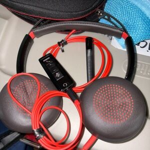 Red and Black Wired Headphones Games head phones